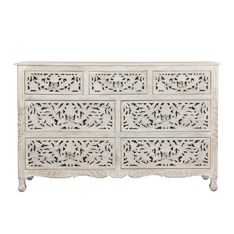 Taran Designs Gianna 3-piece Floral Carved Solid Wood Bedroom Set in White
