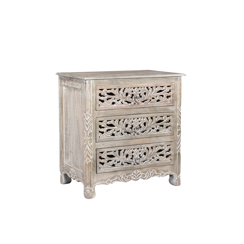 Taran Designs Gianna 3-piece Floral Carved Solid Wood Bedroom Set in Gray