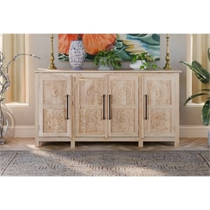 Taran Designs Isabella 4-door Carved Solid Wood Sideboard in Brown