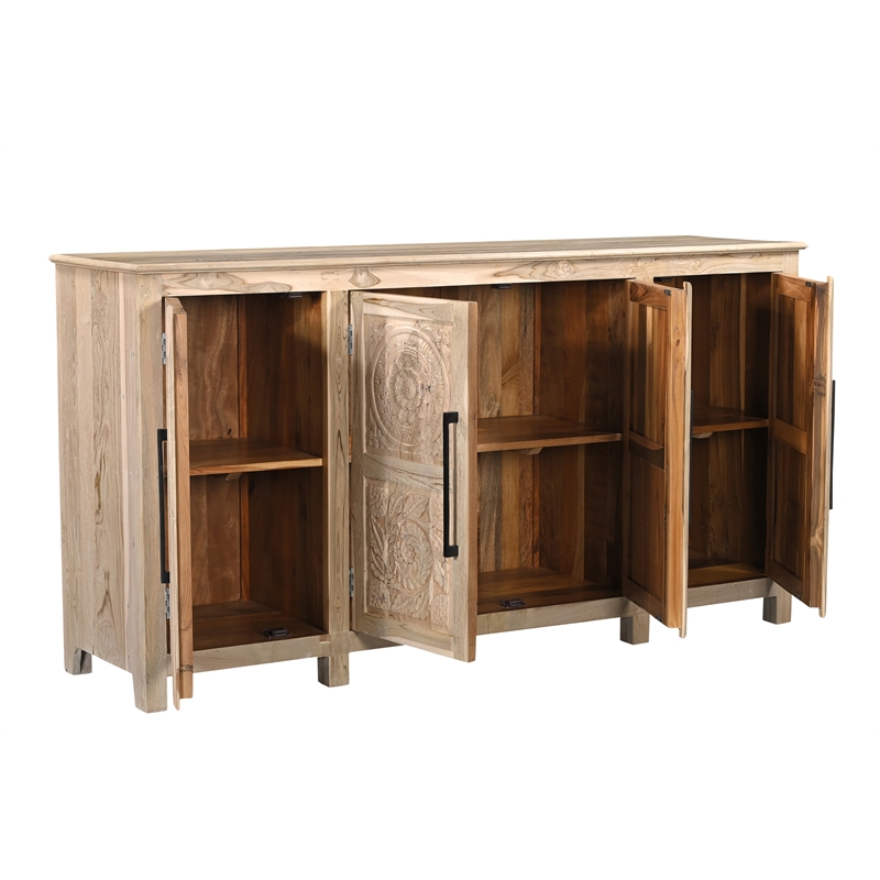 Taran Designs Isabella 4-door Carved Solid Wood Sideboard in Brown
