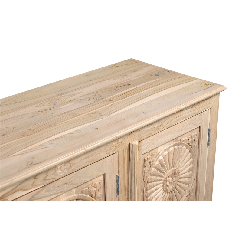 Taran Designs Isabella 4-door Carved Solid Wood Sideboard in Brown
