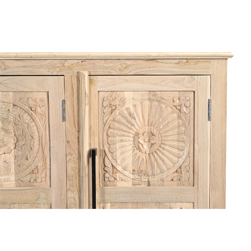 Taran Designs Isabella 4-door Carved Solid Wood Sideboard in Brown