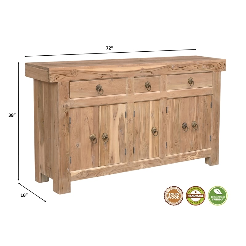 Taran Designs Isabella 3-drawer 5-door Solid Wood Sideboard in Brown