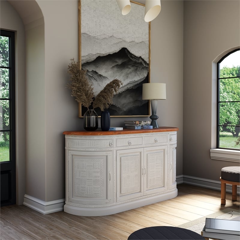 Taran Designs Isabella 4-drawer 4-door Solid Wood Sideboard in White/Brown