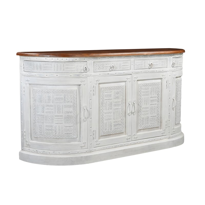 Taran Designs Isabella 4-drawer 4-door Solid Wood Sideboard in White/Brown