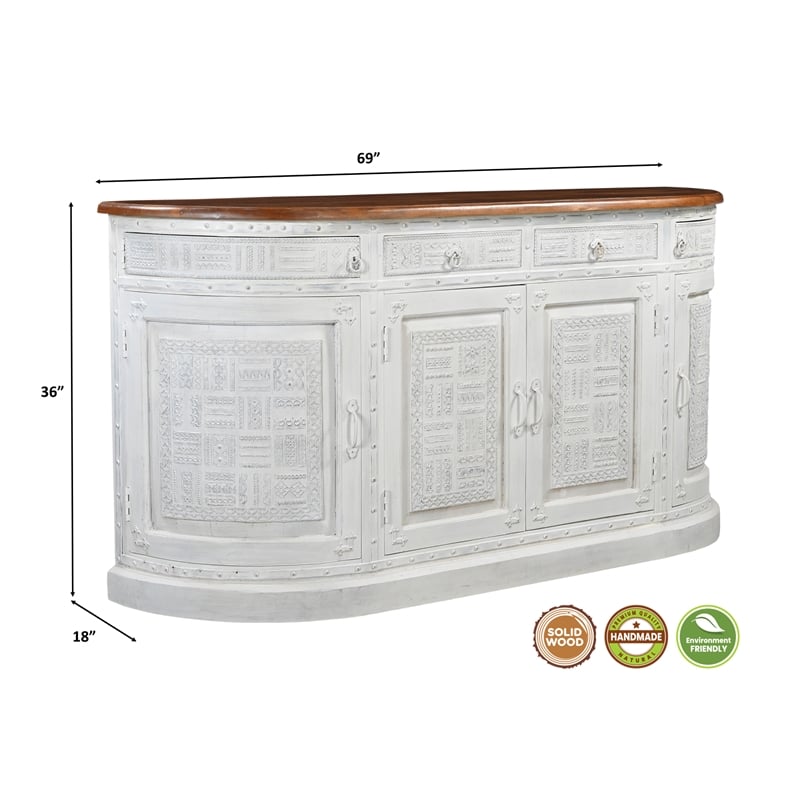 Taran Designs Isabella 4-drawer 4-door Solid Wood Sideboard in White/Brown