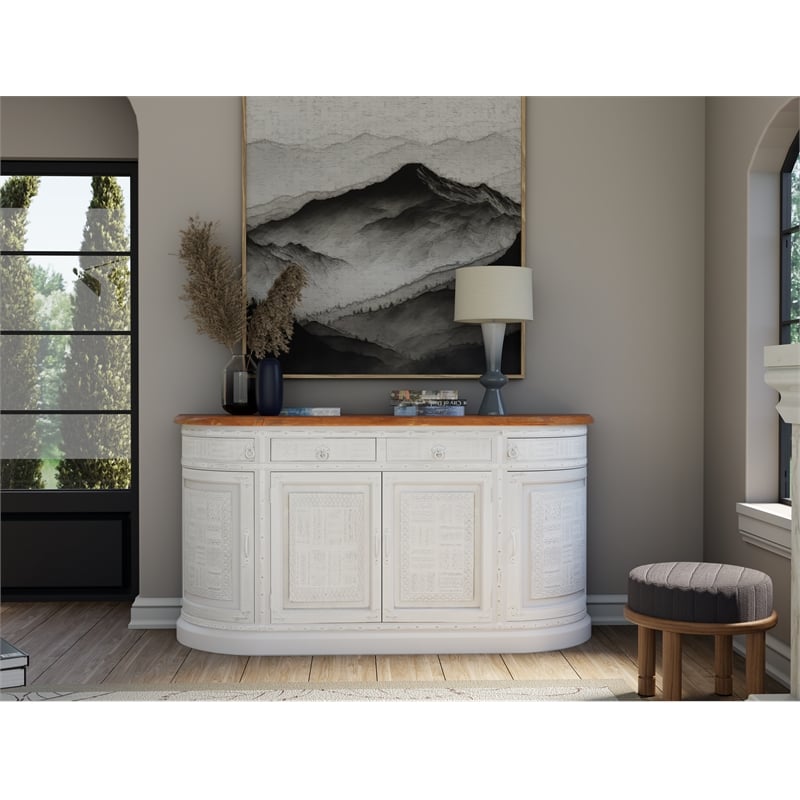 Taran Designs Isabella 4-drawer 4-door Solid Wood Sideboard in White/Brown
