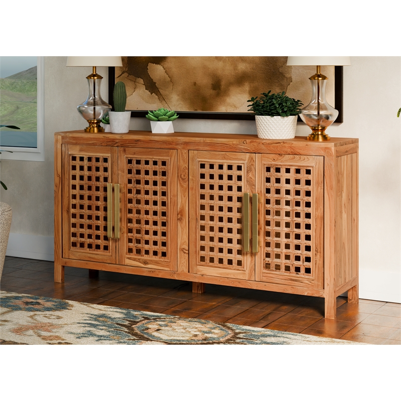 Taran Designs Isabella 4-door Carved Solid Wood Sideboard in Black