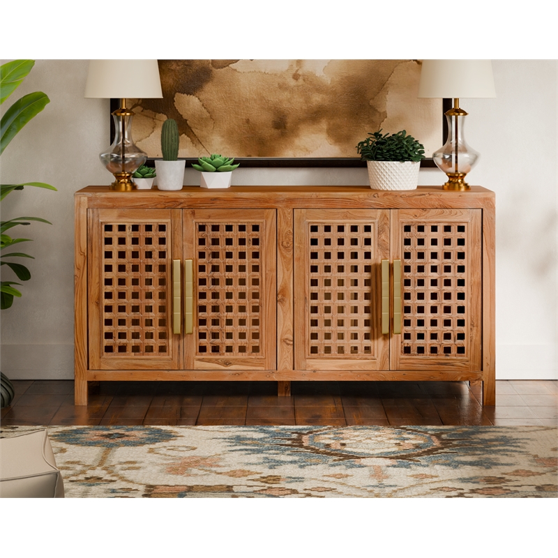 Taran Designs Isabella 4-door Carved Solid Wood Sideboard in Black