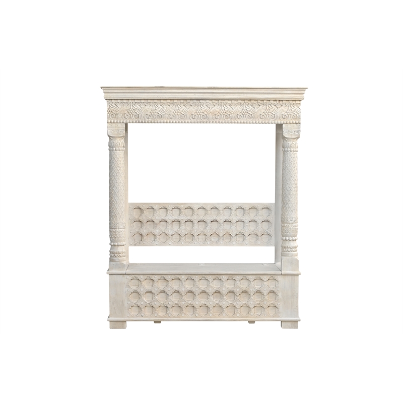 Taran Designs Isabella Carved Solid Wood Hall Tree Bench in White