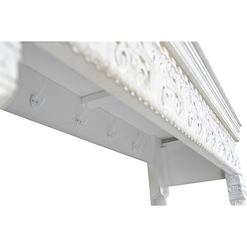 Taran Designs Isabella Carved Solid Wood Hall Tree Bench in White