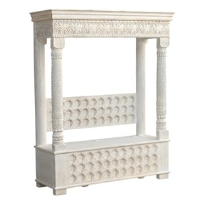 Taran Designs Isabella Carved Solid Wood Hall Tree Bench in White