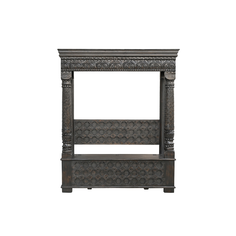 Taran Designs Isabella Carved Solid Wood Hall Tree Bench in Black