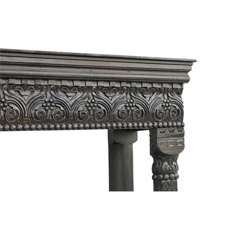 Taran Designs Isabella Carved Solid Wood Hall Tree Bench in Black