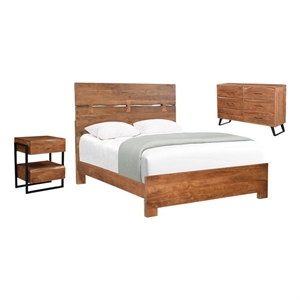 Taran Designs Oliver 3-piece Live Edge Solid Wood Bedroom Set in Brown