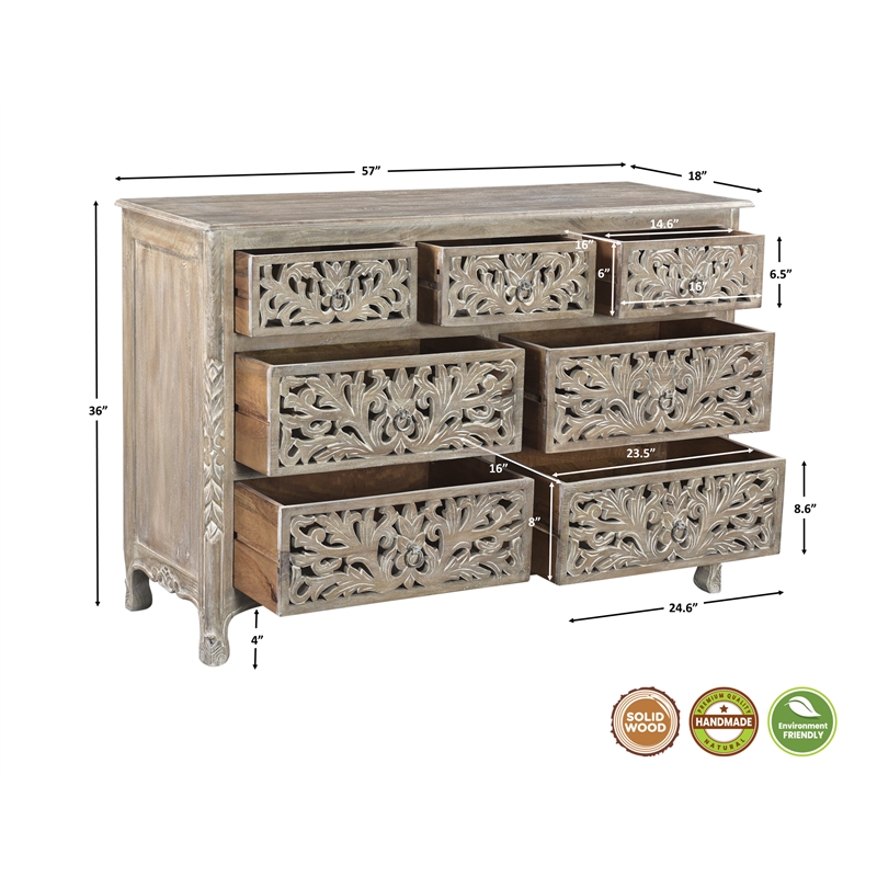 Taran Designs Monte 3-piece Floral Carved Solid Wood Bedroom Set in Gray