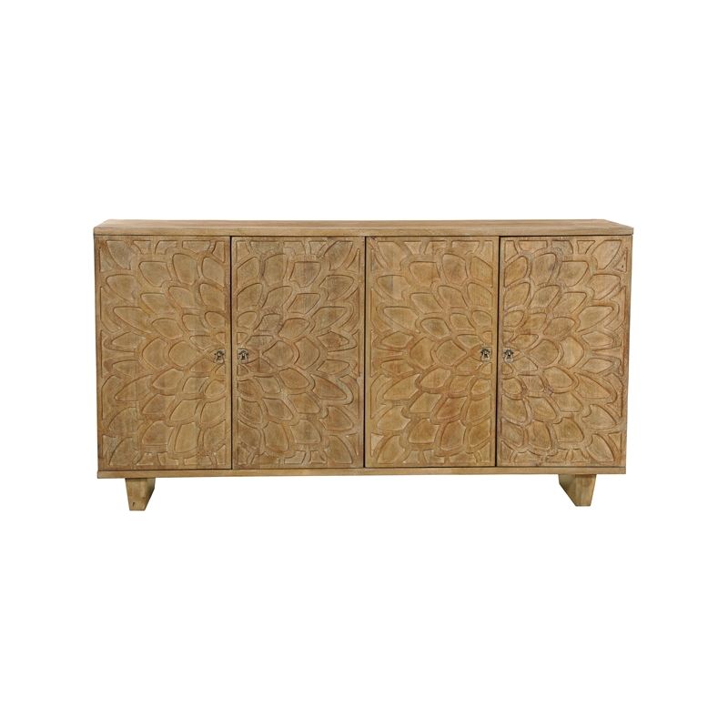 Taran Designs Mason 4-door Carved Solid Wood Sideboard in Brown