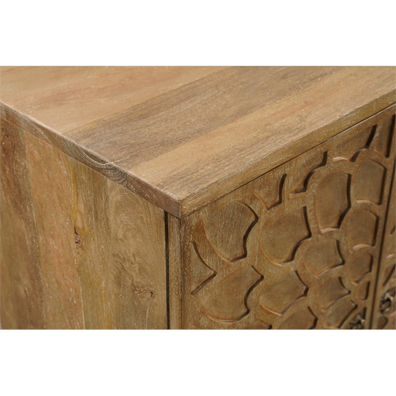 Taran Designs Mason 4-door Carved Solid Wood Sideboard in Brown
