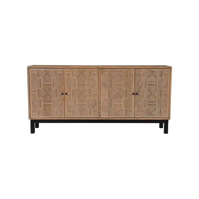 Taran Designs Mason 4-door Carved Solid Wood Sideboard in Brown
