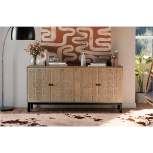 Taran Designs Mason 4-door Carved Solid Wood Sideboard in Brown