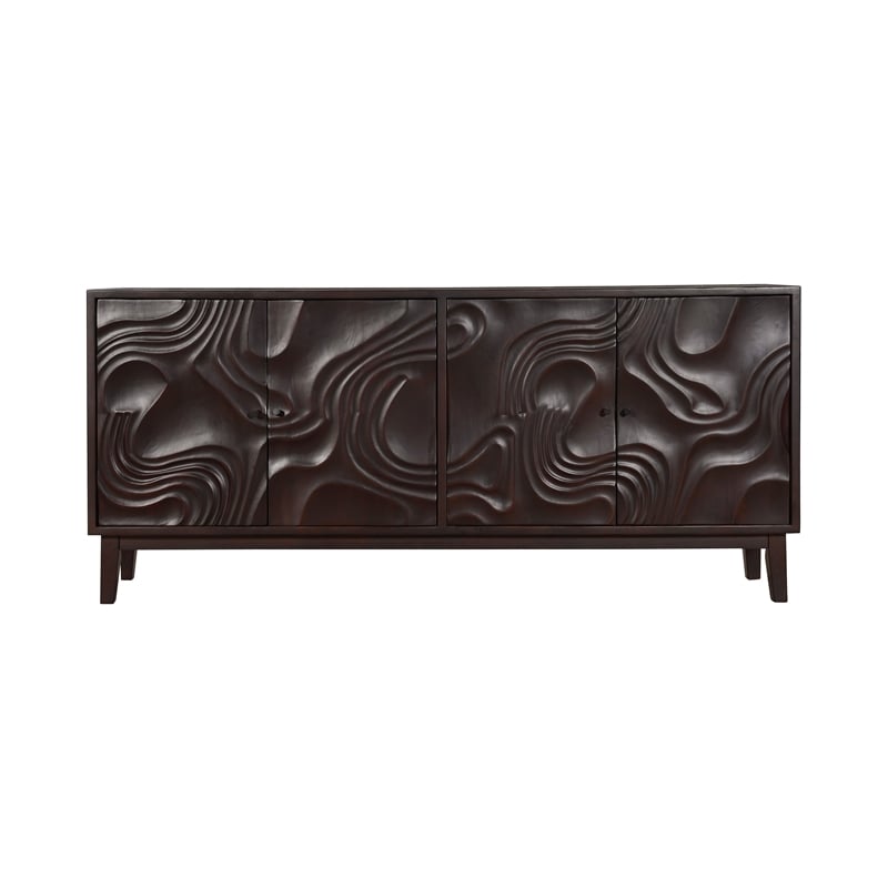 Taran Designs Mason 4-door Carved Solid Wood Sideboard in Dark Brown