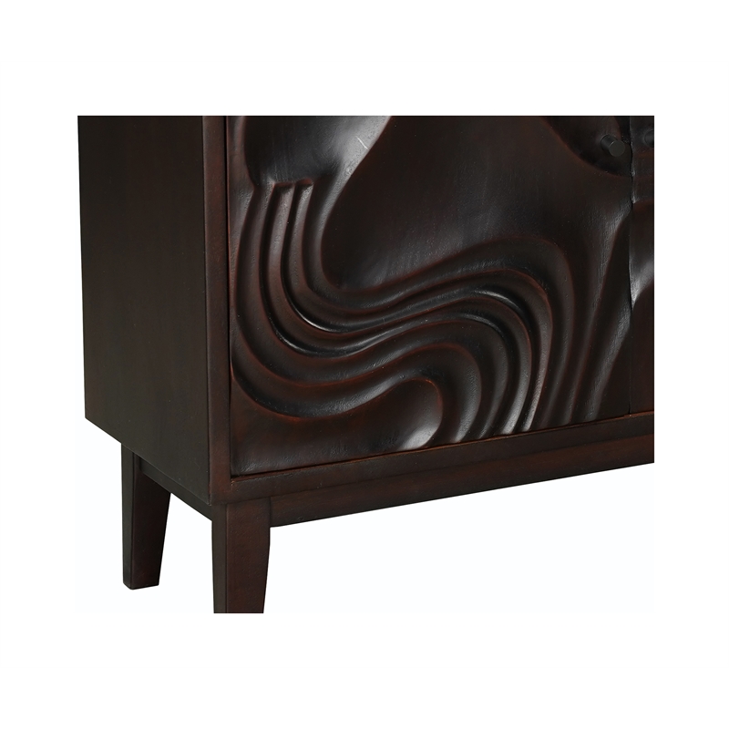 Taran Designs Mason 4-door Carved Solid Wood Sideboard in Dark Brown