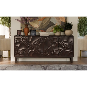 Taran Designs Mason 4-door Carved Solid Wood Sideboard in Dark Brown