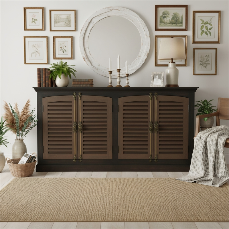 Taran Designs Lark 4-door Shutter Solid Wood Sideboard in Dark Brown