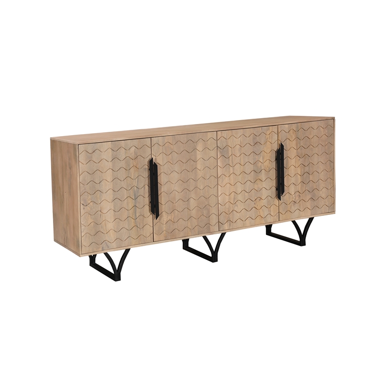 Taran Designs Lark 4-door Geometric Pattern Solid Wood Sideboard in Beige