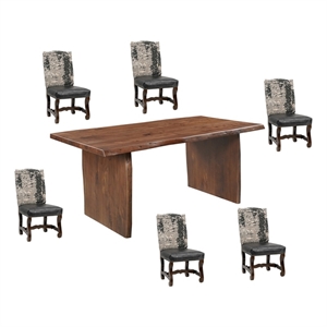 Taran Designs Belmont 7-piece Live Edge Solid Wood Dining Set in Dark Brown