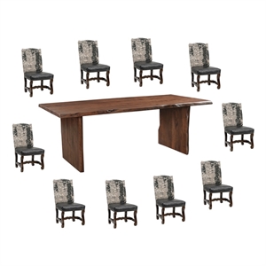 Taran Designs Belmont 11-piece Live Edge Solid Wood Dining Set in Dark Brown