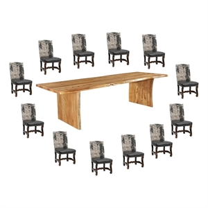 Taran Designs Belmont 13-piece Live Edge Solid Wood Dining Set in Brown
