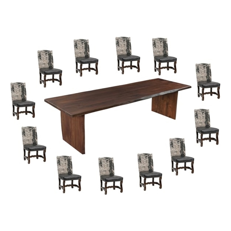Taran Designs Belmont 13-piece Live Edge Solid Wood Dining Set in Dark Brown