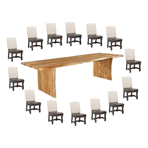 Taran Designs Belmont 15-piece Live Edge Solid Wood Dining Set in Brown