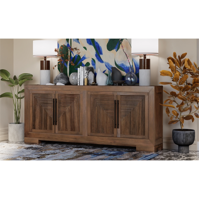 Taran Designs Lawrence 4-door Geometric Solid Wood Sideboard in Antique Brown