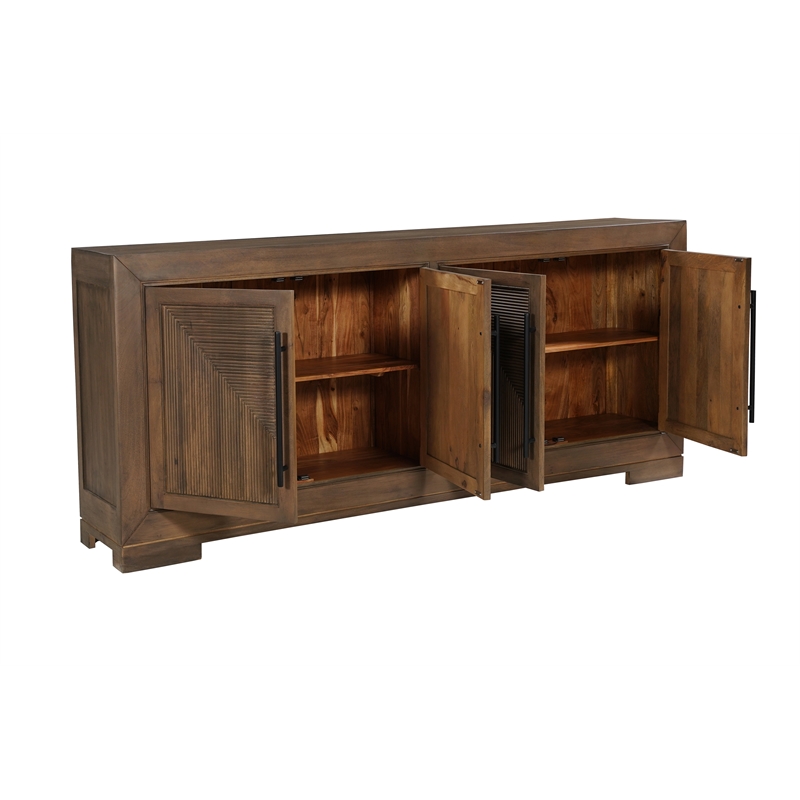 Taran Designs Lawrence 4-door Geometric Solid Wood Sideboard in Antique Brown