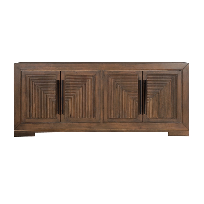 Taran Designs Lawrence 4-door Geometric Solid Wood Sideboard in Antique Brown