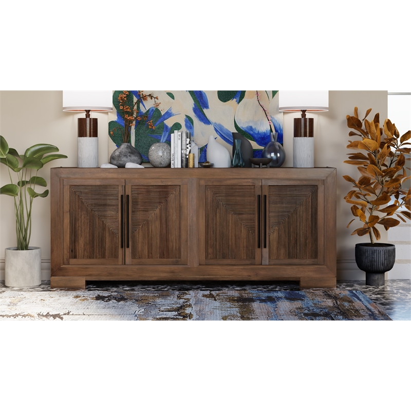 Taran Designs Lawrence 4-door Geometric Solid Wood Sideboard in Antique Brown