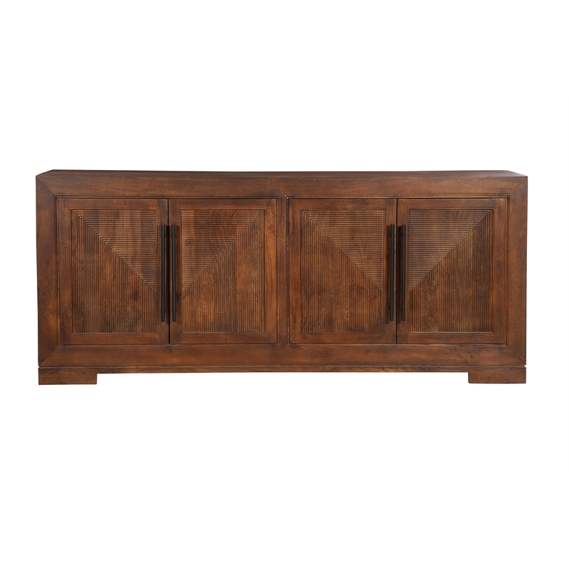 Taran Designs Lawrence 4-door Geometric Solid Wood Sideboard in Dark Brown