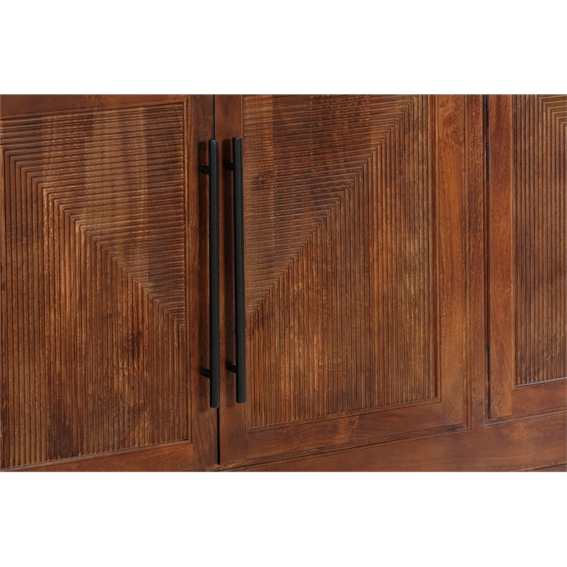 Taran Designs Lawrence 4-door Geometric Solid Wood Sideboard in Dark Brown