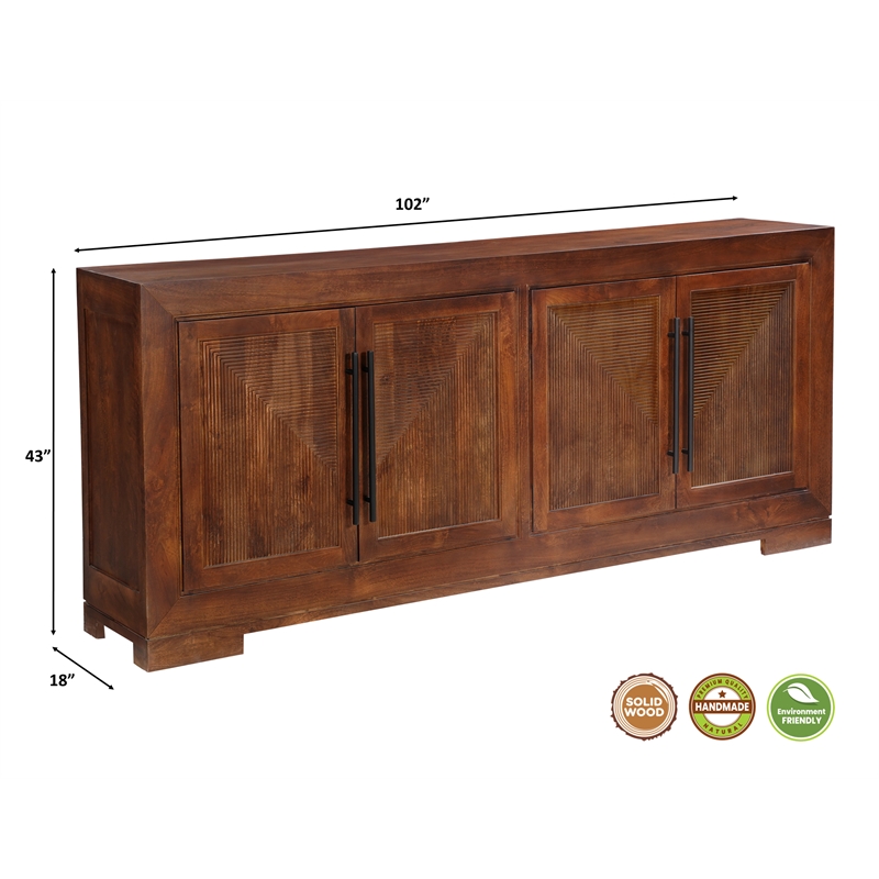 Taran Designs Lawrence 4-door Geometric Solid Wood Sideboard in Dark Brown