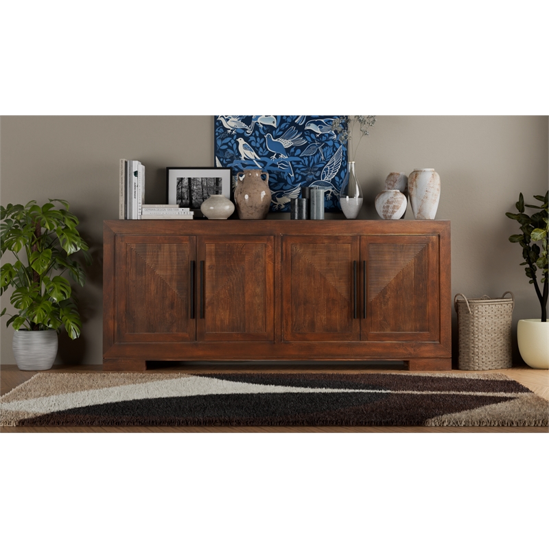 Taran Designs Lawrence 4-door Geometric Solid Wood Sideboard in Dark Brown