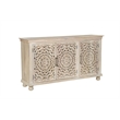 Taran Designs Fillian 3-door Floral Carved Solid Wood Sideboard in White