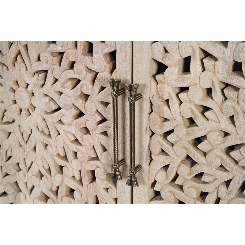 Taran Designs Fillian 3-door Floral Carved Solid Wood Sideboard in White