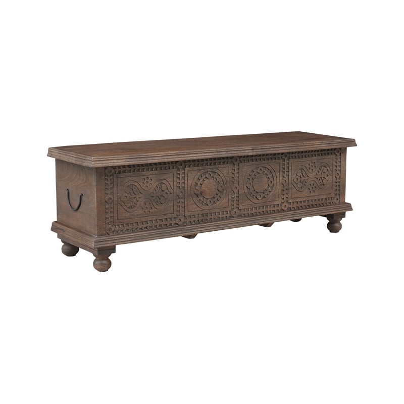 Taran Designs Bailey Carved Solid Wood Storage Ottoman in Brown