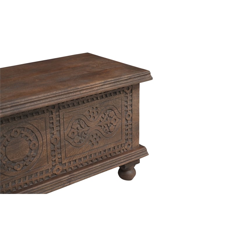 Taran Designs Bailey Carved Solid Wood Storage Ottoman in Brown