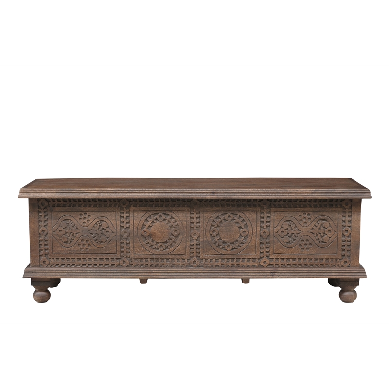 Taran Designs Bailey Carved Solid Wood Storage Ottoman in Brown