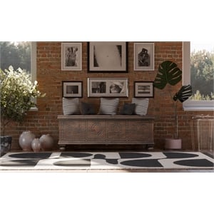 Taran Designs Bailey Carved Solid Wood Storage Ottoman in Brown