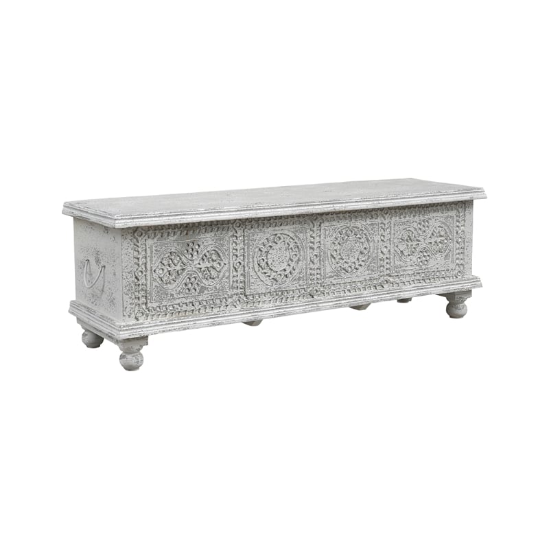 Taran Designs Bailey Carved Solid Wood Storage Ottoman in White