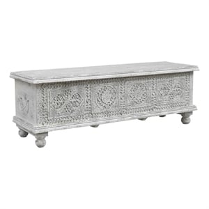Taran Designs Bailey Carved Solid Wood Storage Ottoman in White